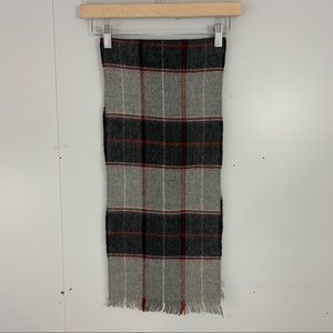 St Michael Lambswool Scarf Plaid Grey Black Red Fringe